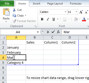 Entering data into the spreadsheet