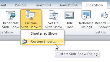 The Custom Slide Show command