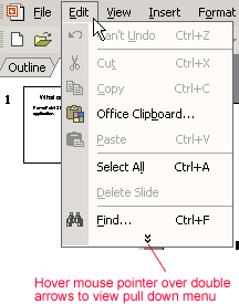Edit menu with pull-down arrows