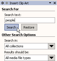 clip art Search dialog box