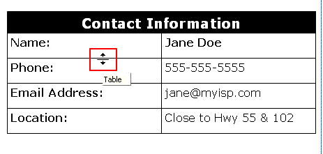 Table change cursor