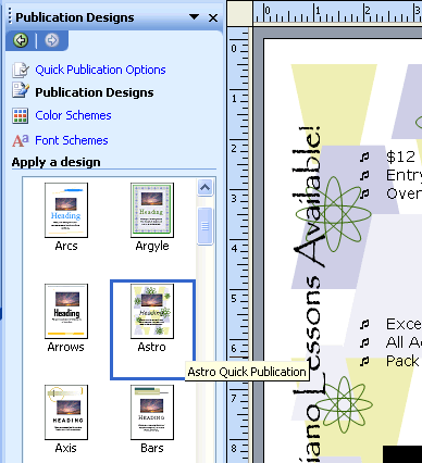 Publication designs task pane