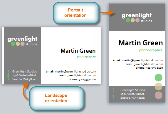 Business cards with different orientations