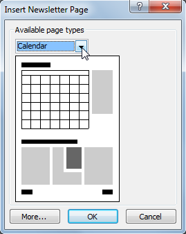 This Insert Page dialog box includes layout options