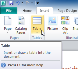The Table drop-down command