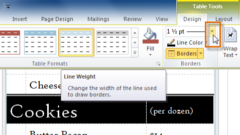 The Line Weight drop-down arrow