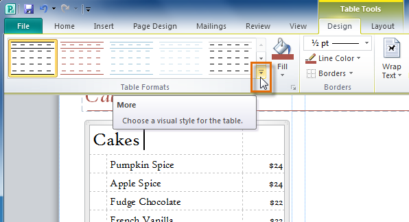 The More Table Styles drop-down arrow