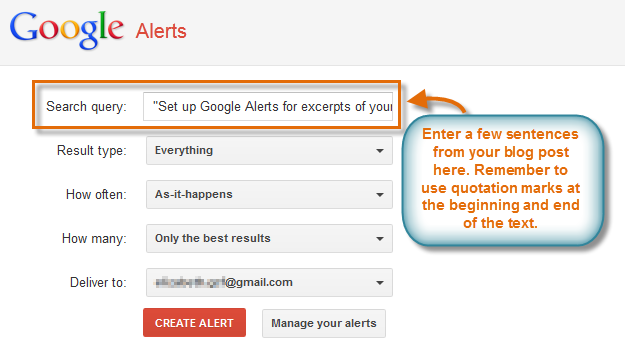 Setting up a Google Alert for a blog post