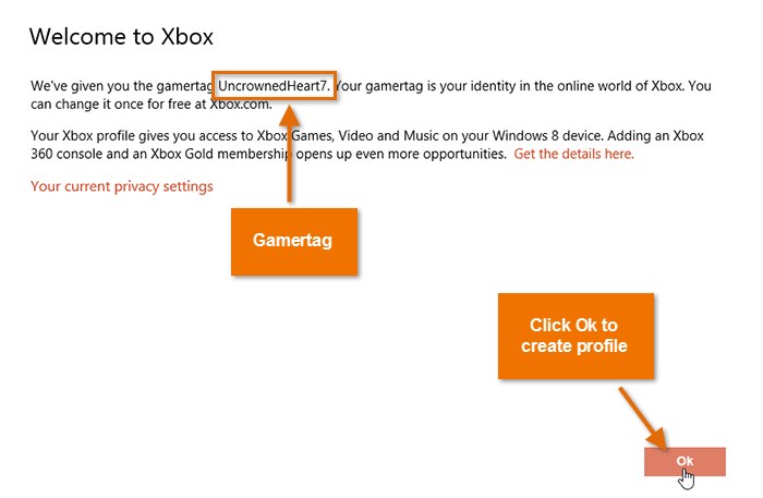 Creating an Xbox profile