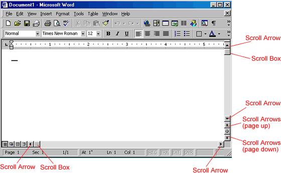 Window with scroll bar and scroll arrow labeled