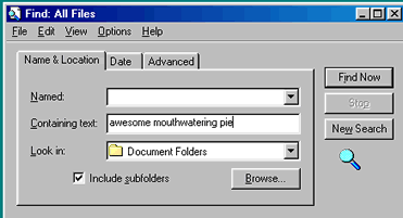 Find All Files Dialog Box