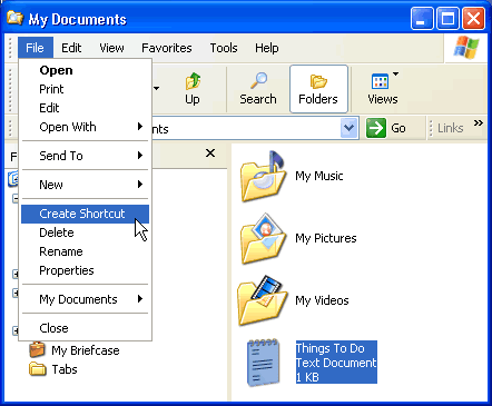 Choose Create Shortcut from the File menu