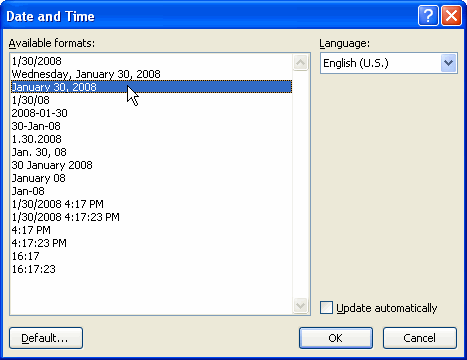 Date and Time Dialog Box