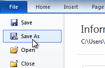 Clicking Save As