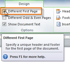 Hiding the page number on the first page