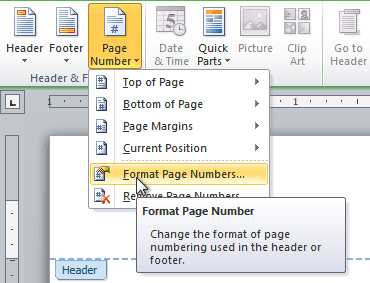 Clicking Format Page Numbers