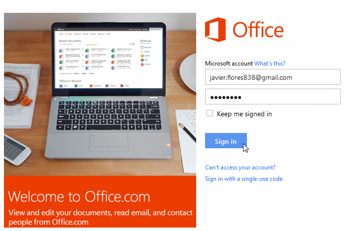 Screenshot of Office.com