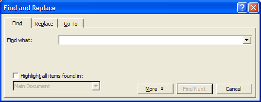 Find and Replace Dialog Box