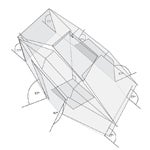 Perspective drawing of several planes in an almost closed-plane object with angles marked.