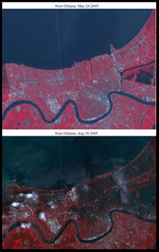 Satellite imagery showing flooding in New Orleans.