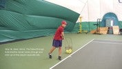 At the end of the stroke, the racket has wrapped around the left side of the body at hip-level.