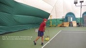 The right hand brings the racket around the body, finishing the motion.