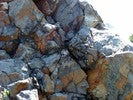 Cross section of a shatter cone in rocks.