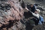 Students examining igneous rocks.