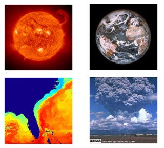 Four images demonstrating examples of turbulent flows.