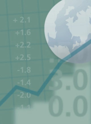 A montage of a globe and various elements of a graph.