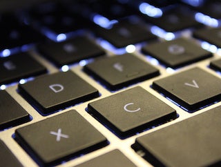 A black backlit keyboard.