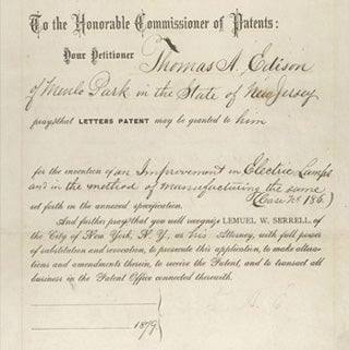 Thomas Edison's patent application from 1879.