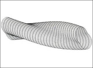 Buckling mode simulation for a cylinder subjected to torsion.