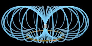 Vizualization of a magnet levitating above a superconducting ring.