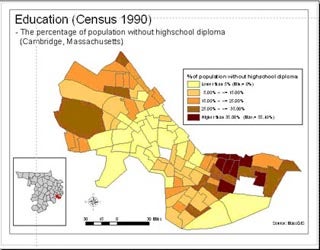 Geographic Information System map of Cambridge, Massachusetts.