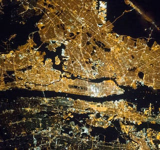 Image of New York City at night from the International Space Station. Image of New York City at night from the International Space Station.