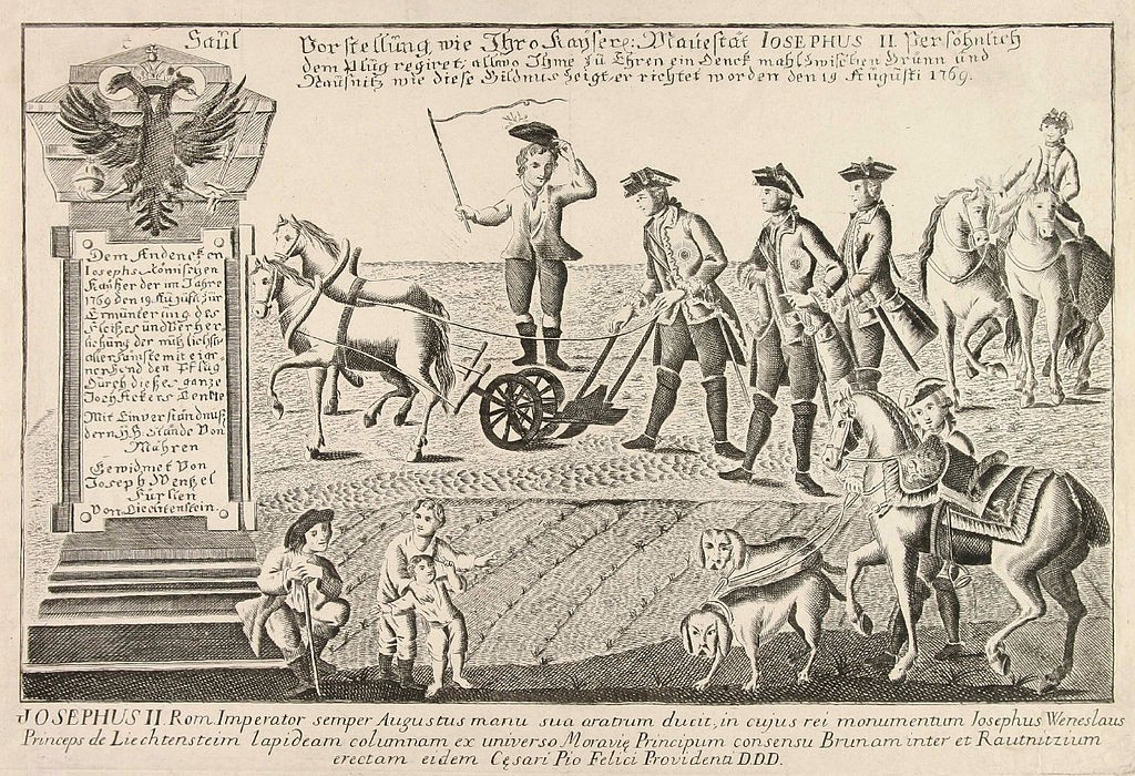 
Joseph II is plowing the field near Slawikowitz in rural southern Moravia in 1769.

