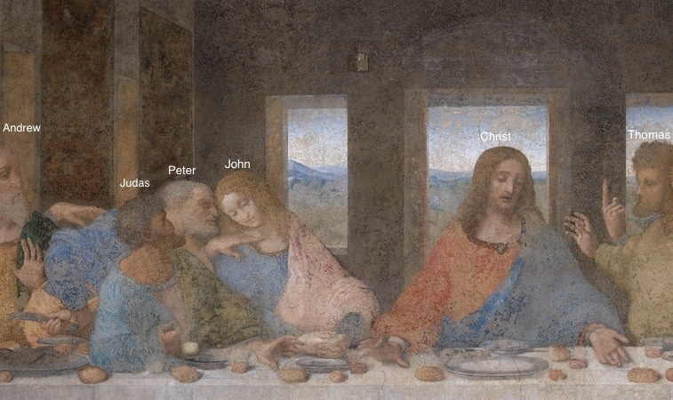Leonardo da Vinci, Last Supper, 1498, tempera and oil on plaster (Santa Maria della Grazie, Milan)