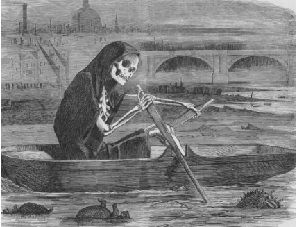 "The Silent Highwayman" (1858). Death rows on the Thames, claiming the lives of victims who have not paid to have the river cleaned up