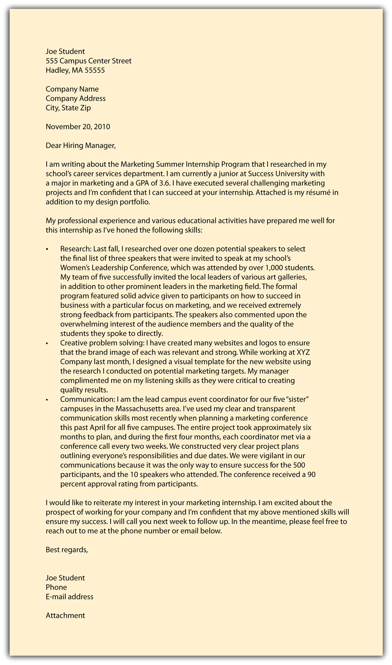 Cover Letter Sample I