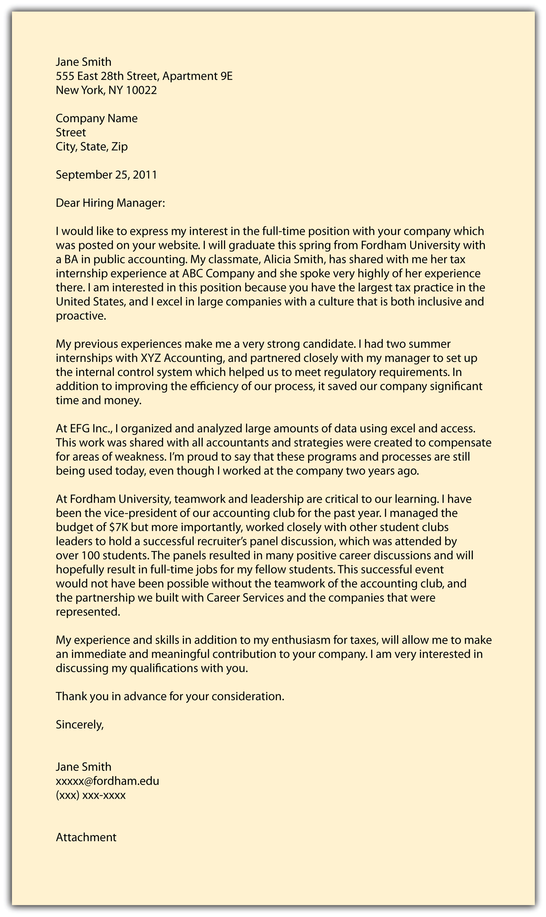 Cover Letter Sample II