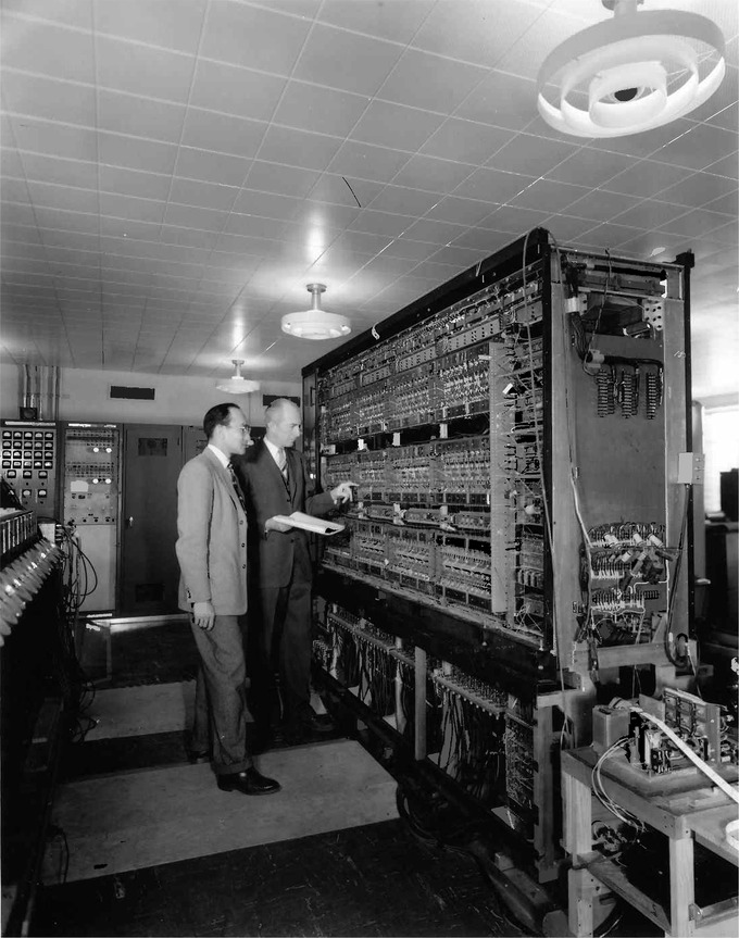 A picture of AVIDAC, one of the earliest digital computers, in 1953.