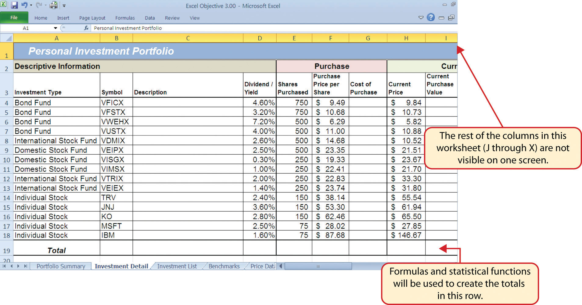 Investment Detail Worksheet