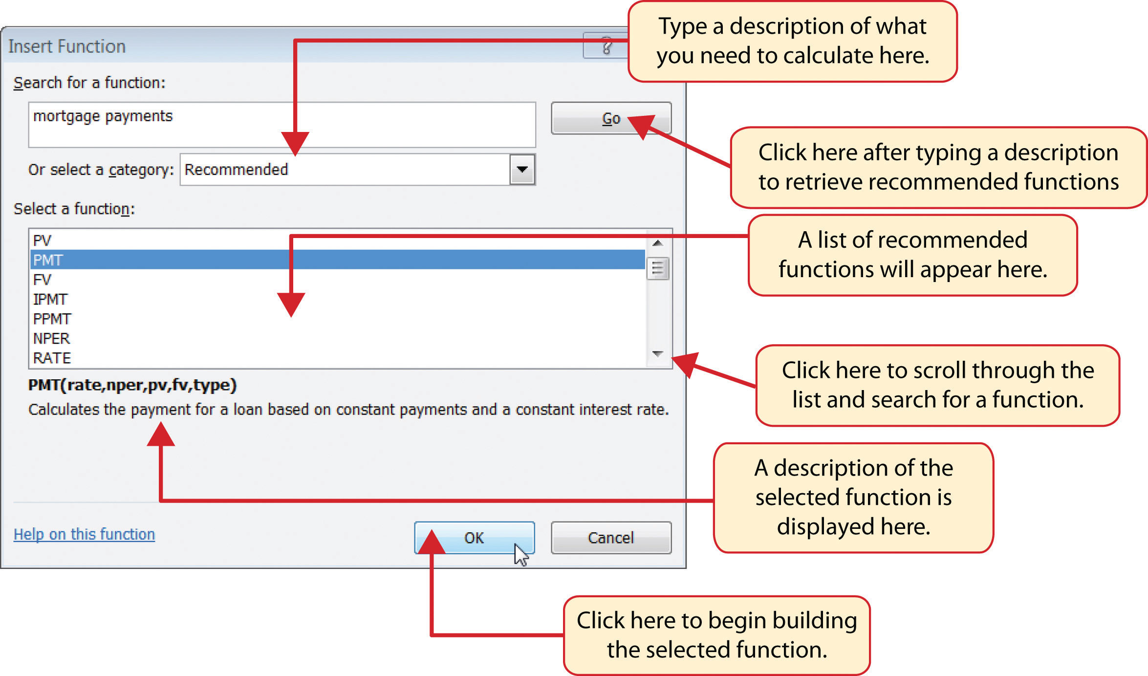 Insert Function Dialog Box