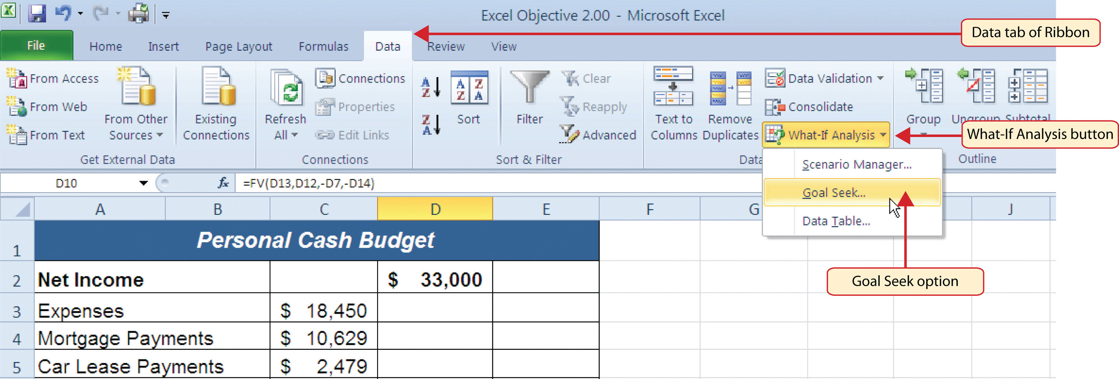 Selecting Goal Seek from the What-If Analysis Options