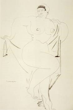 Gaston Lachiase, 'Standing Nude with Drapery', 1891. Graphite and ink on paper. Honolulu Academy of Arts.